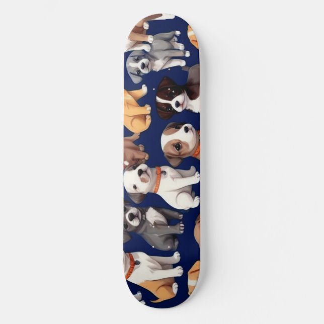 Welpe Dog Navy Blue Design Skateboard (Vorderseite)
