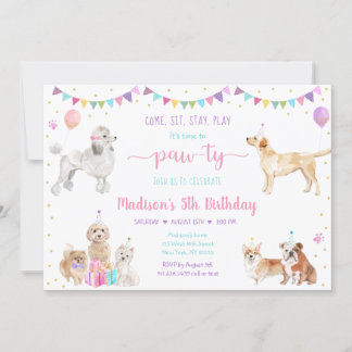 Welpe Dog Pink Gold Girl Geburtstagseinladung Einladung
