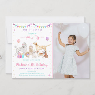 Welpe Dog Pink Gold Girl Geburtstagseinladung Einladung