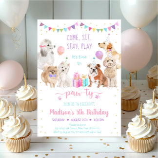 Welpe Dog Pink Gold Girl Paw ty Birthday Einladung