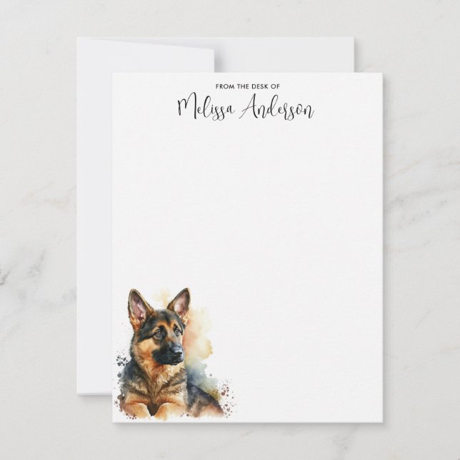 Welpe Dog Watercolor Personalisierter deutscher Sc Mitteilungskarte (Vorderseite)
