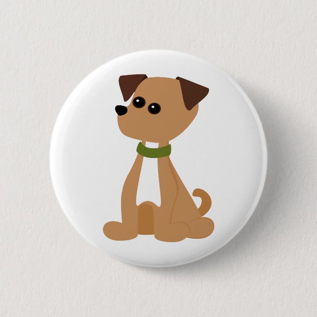 Welpe Doggie in Grün Button (Vorderseite)