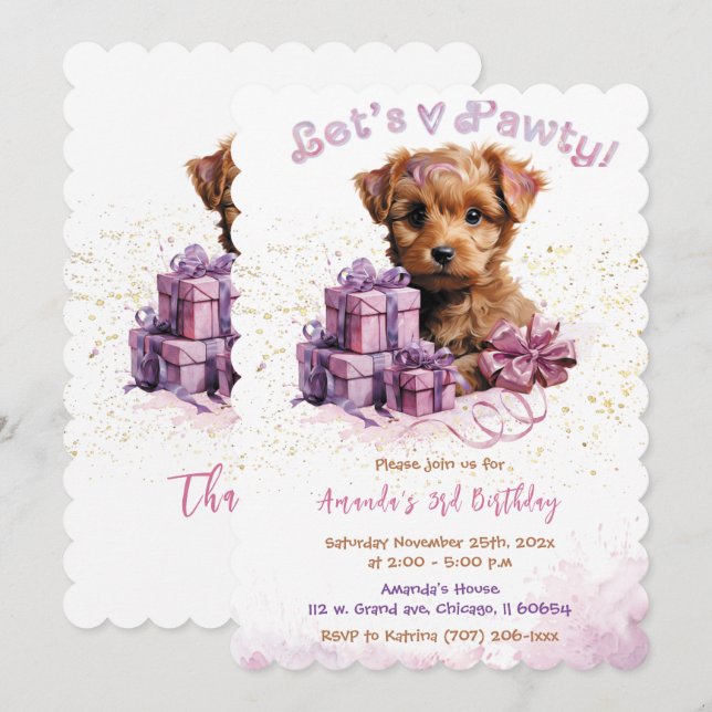 Welpe Dos Pals Birthday Einladung (Vorne/Hinten)
