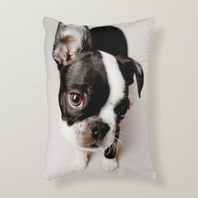 Welpe Edison Boston Terrier Zierkissen (Vorderseite(Vertikal))