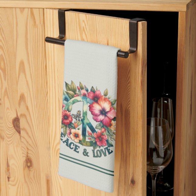 Welpe & Floral 70er Retro "Peace & Liebe" Geschirrtuch (Drittel gefaltet)