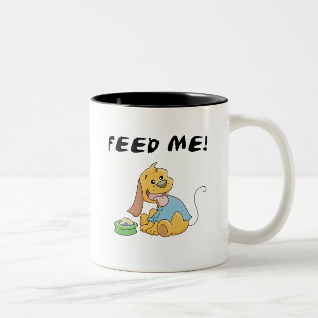 Welpe Füttre mir Hemden und Geschenke Zweifarbige Tasse (Rechts)
