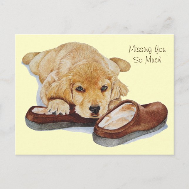 Welpe-Golden Retriever-Hundeportrait vermisst Postkarte (Vorderseite)