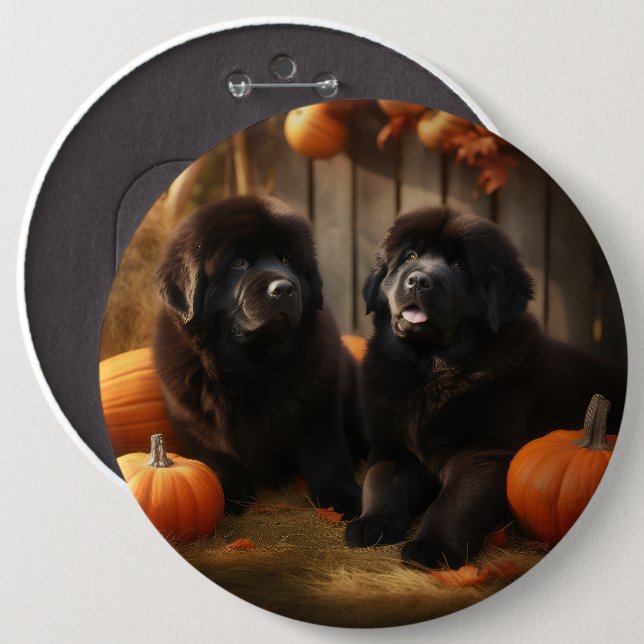 Welpe Herbst Kürbis Button (Vorne & Hinten)