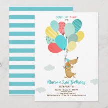 Welpe Hund Birthday Einladung Balloons Boy Blue