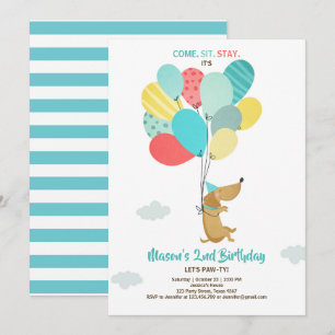 Welpe Hund Birthday Einladung Balloons Boy Blue