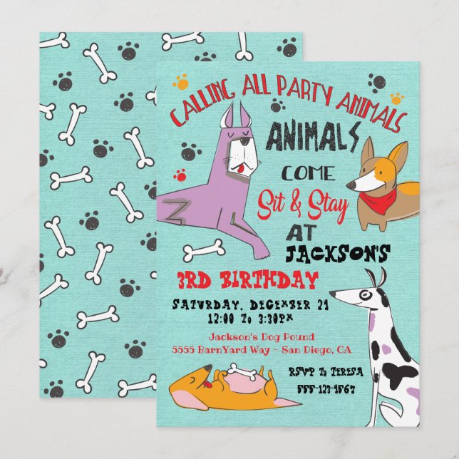 Welpe Hund Geburtstagsfeier Einladung (Vorne/Hinten)