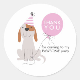 Welpe Hund Geburtstagsparty Pink Gefallen Tags Auf Runder Aufkleber