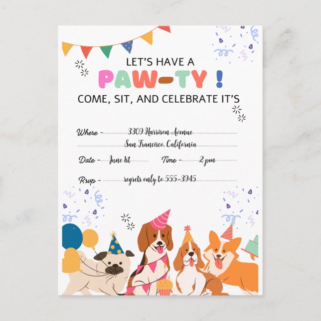Welpe Hund Geburtstagsparty Welpenpau Einladungen (Vorderseite)