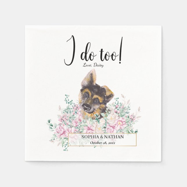 Welpe Hund Hochzeitcocktail Napkins Serviette (Vorderseite)