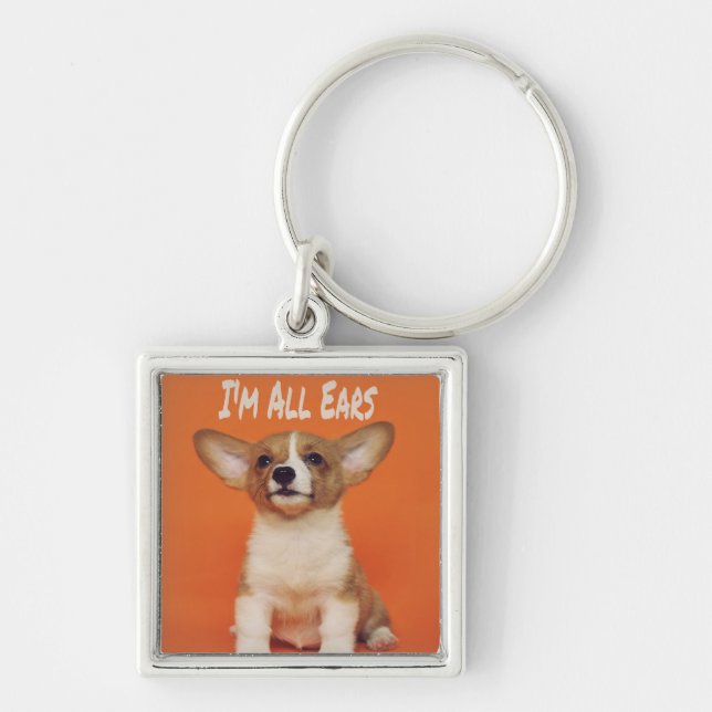 Welpe Hund ich bin ganz Ohr, Niedlich Meme Schlüsselanhänger (Vorne)