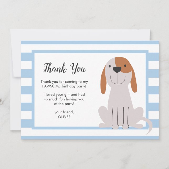 Welpe Hund Kindergeburtstag Blau Danke Karte (Vorderseite)