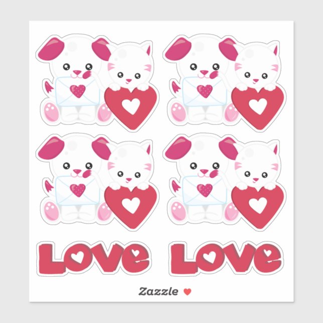 Welpe Hund Kitty Cat Liebe Valentine Kinder Aufkleber (Blatt)