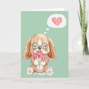 Welpe Hund mit Blume denken Sie an Sie Karte