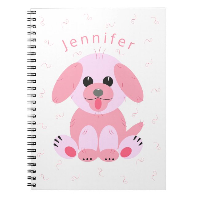 Welpe Hund Pink Personalisierter Cartoon Einfach Notizblock (Vorderseite)