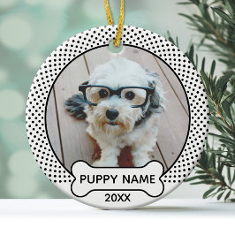 Welpe Hund Weihnachten Foto Polka Dot Schwarz-weiß Keramik Ornament