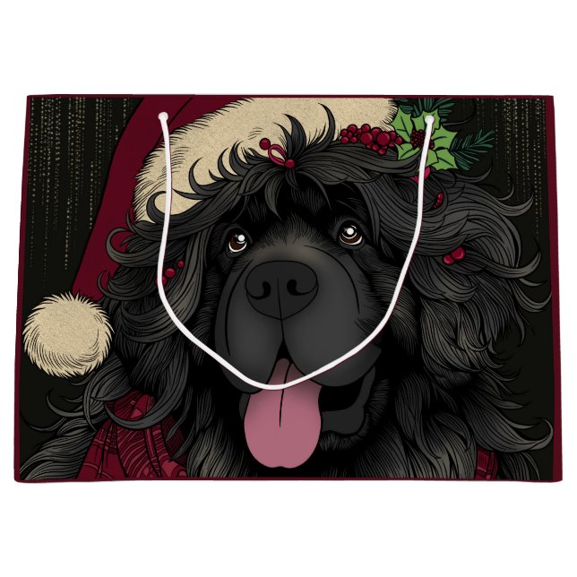 Welpe-Hund-Weihnachtsmannmütze Große Geschenktüte (Vorderseite)