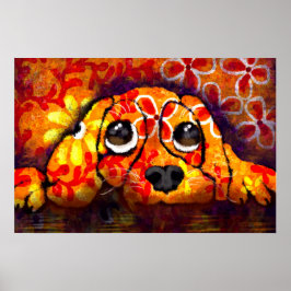 Welpe Hunde Augen Whimsisches Abstraktes Blütenora Poster