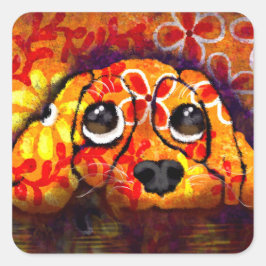 Welpe Hunde Augen Whimsisches Abstraktes Blütenora Quadratischer Aufkleber