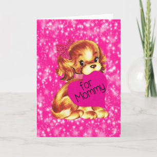 Welpe Hunde Valentine für Mommy Fuschia Stars Feiertagskarte