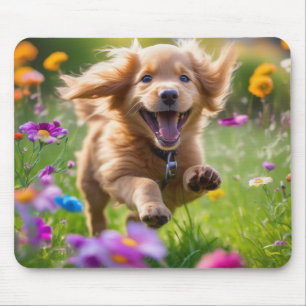 Welpe im Feld der Blume Maus Pad Mousepad