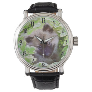 Welpe im Garten Malerei Original Kunst Armbanduhr