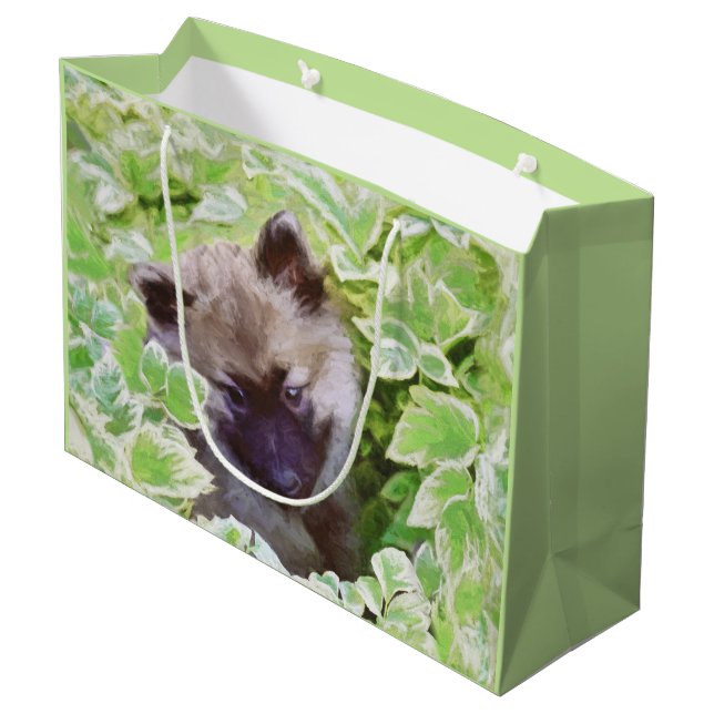Welpe im Garten Malerei Original Kunst Große Geschenktüte (Rückseite Schrägansicht)