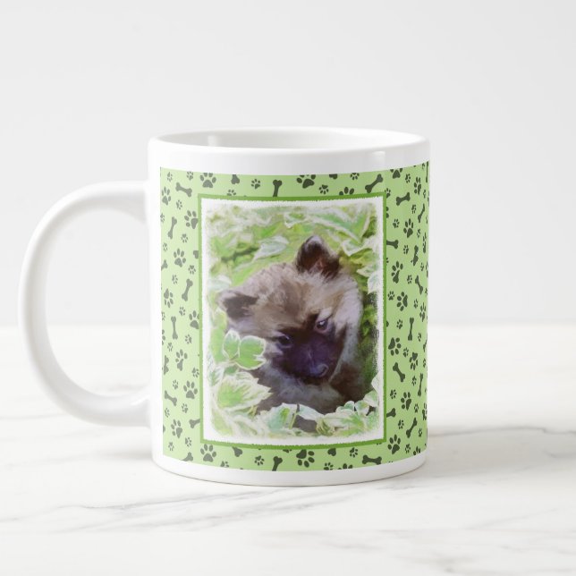 Welpe im Garten Malerei Original Kunst Jumbo-Tasse (Links)