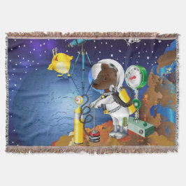 Welpe im Weltraum und Alien mit Teleskop Decke