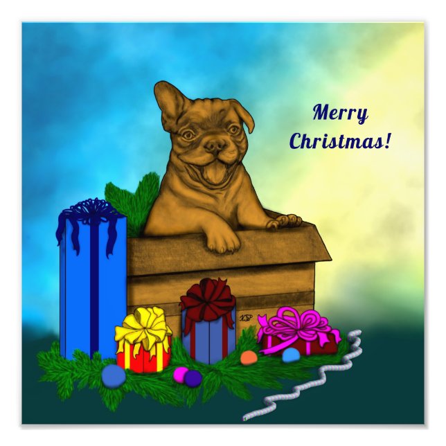 Welpe in A Box , frohe Weihnachten Fotodruck (Vorne)