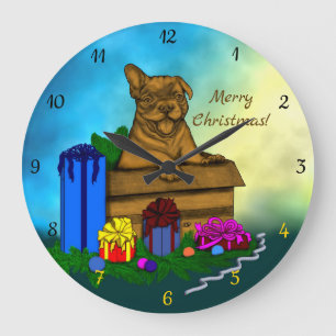 Welpe in A Box , frohe Weihnachten Große Wanduhr