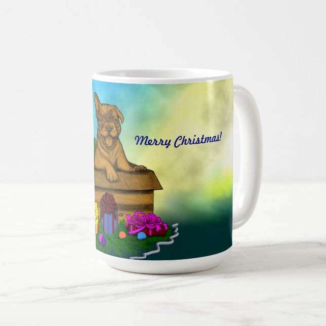 Welpe in A Box , frohe Weihnachten Kaffeetasse (VorderseiteRechts)