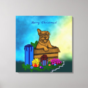 Welpe in A Box , frohe Weihnachten Leinwanddruck
