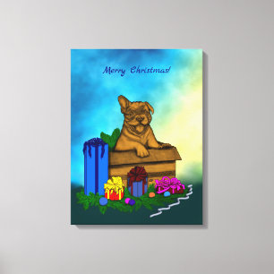 Welpe in A Box , frohe Weihnachten Leinwanddruck