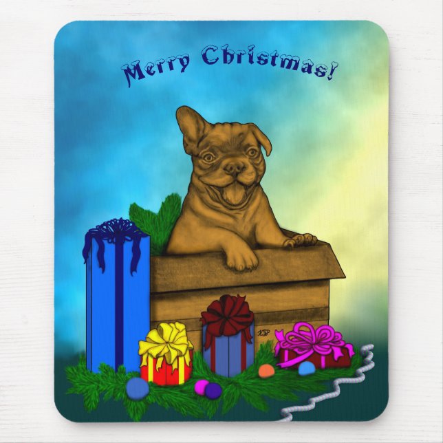 Welpe in A Box , frohe Weihnachten Mousepad (Vorne)