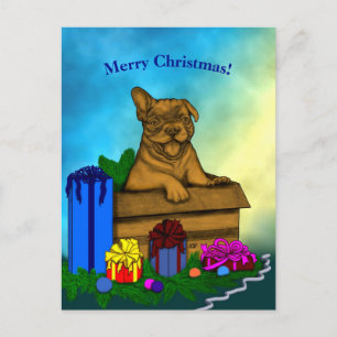 Welpe in A Box , frohe Weihnachten Postkarte