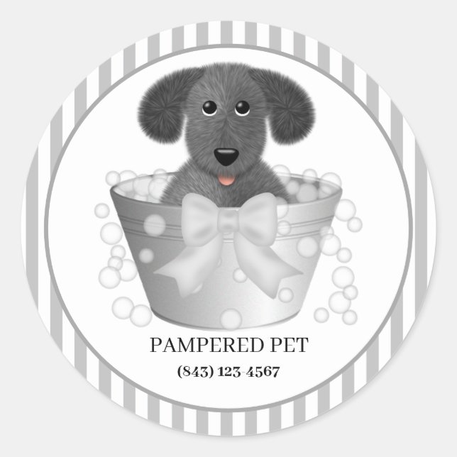 Welpe in Tin Tub Dog Groomer Business Stickers (Vorderseite)