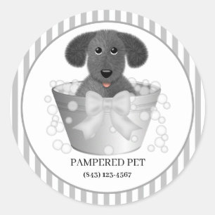 Welpe in Tin Tub Dog Groomer Business Stickers