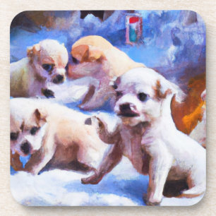 Welpe Liebe im Schnee niedliche Welpen Weihnachten Getränkeuntersetzer
