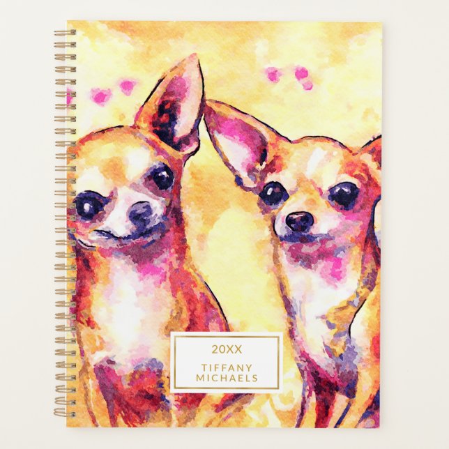 Welpe Liebe Niedlich Chihuahuas Pink Aquarell Hund Planer (Vorderseite)
