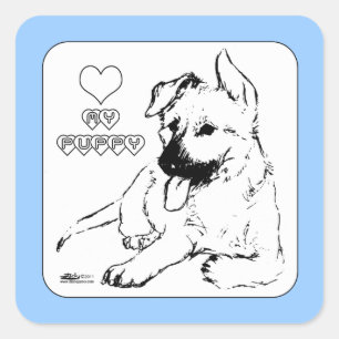 Welpe Liebe Quadratischer Aufkleber
