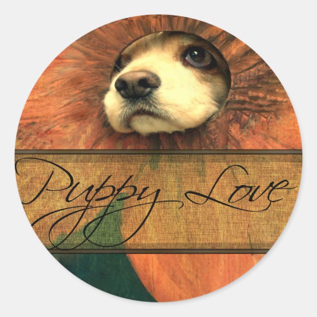 Welpe Liebe Runder Aufkleber (Vorderseite)