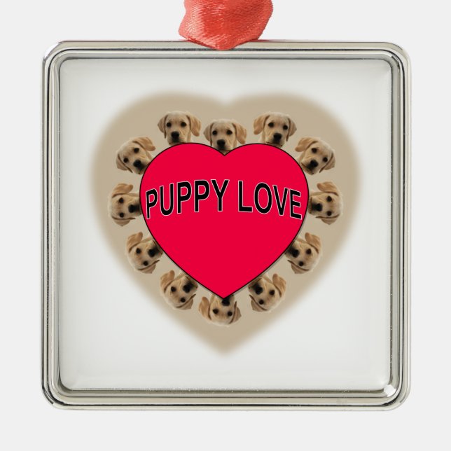Welpe Liebe Silbernes Ornament (Vorne)