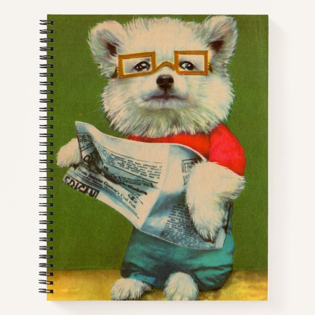 Welpe liest Zeitung Notizbuch (Vorderseite)