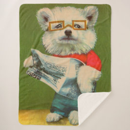 Welpe liest Zeitung Sherpadecke