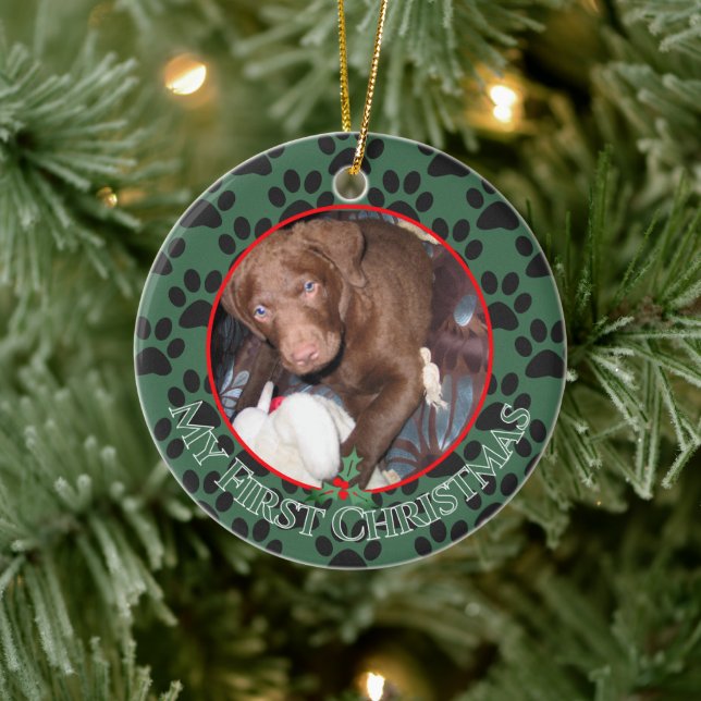 Welpe mein erstes Weihnachts-Foto Ornamente (Baum)